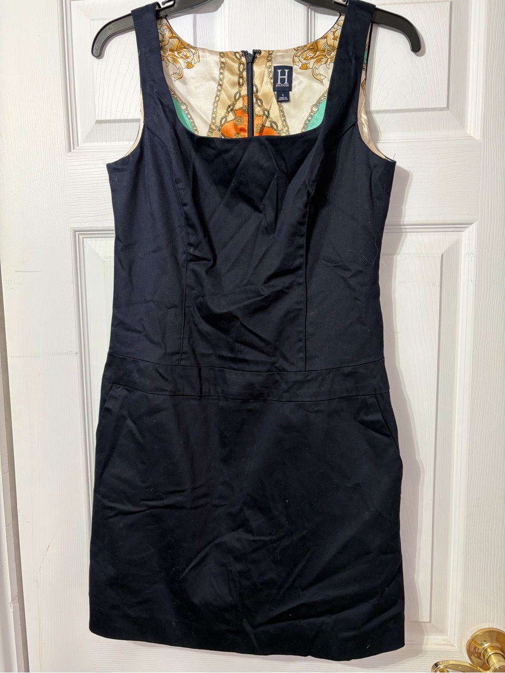 Tommy Hilfiger Black Sleeveless Mini Dress with Patterned Lining